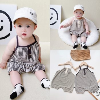 ins Korean version of the baby children's sling jumpsuit summer men and women baby striped vests go out romper