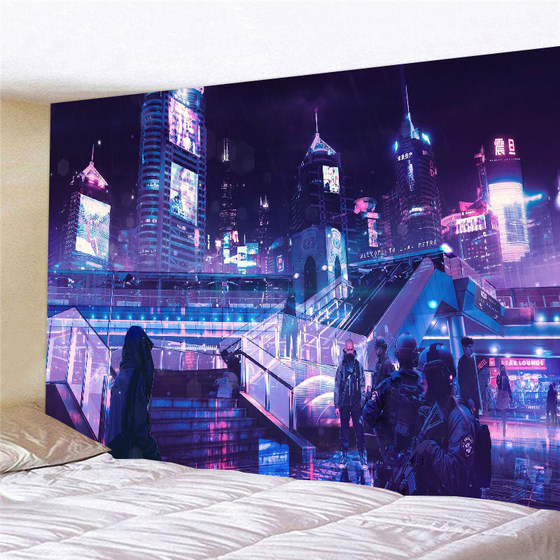 Cyberpunk night street scene large background cloth live broadcast tapestry bedside bedroom bedroom wall decoration hanging cloth internet celebrity cloth