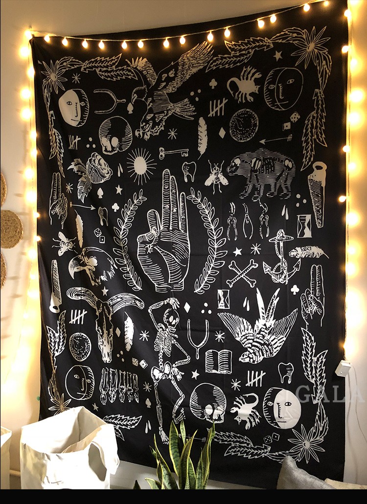 Đen và trắng cổ điển boho cá tính tường đầu giường tấm thảm trang trí tường khăn trải bàn phòng ngủ INS thảm decor vintage