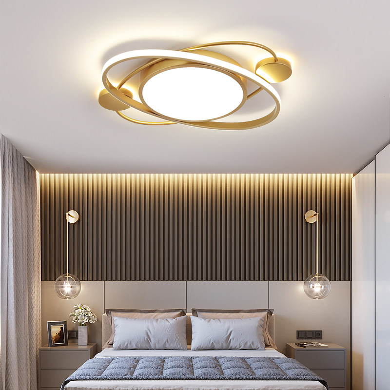 Bedroom lamp Northern European houseroom LED ceiling lightWarm master bedroom lights creative luxury golden round study lamp