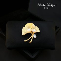 ແບບວັນນະຄະດີ ginkgo leaf pearl brooch ງາມແບບຍີ່ປຸ່ນໃບ corsage suits sweater accessories 3855