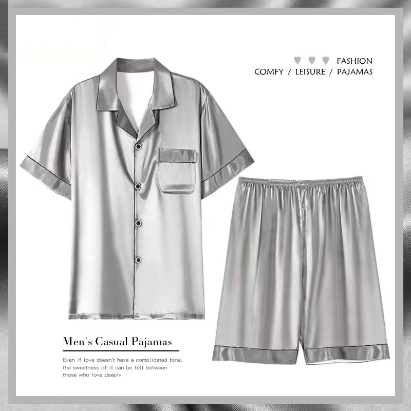 Silk Men's Pajamas Summer Thin Short-Sleeved Shorts High-End Luxury Gift Box Mulberry Silk Long-Sleeved Home Wear Set