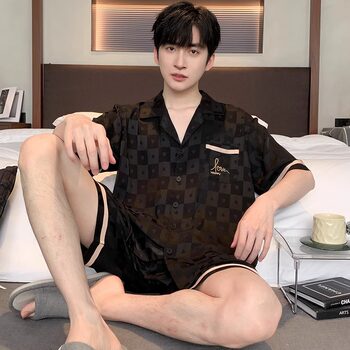 Doeo cool silk pajamas men's summer thin-sleeved shorts large size high-end mulberry silk home clothes set