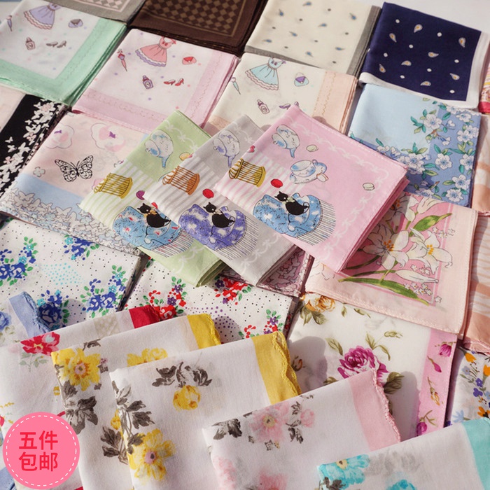 Export Japan women's printed cotton soft and light sweat-absorbing small fresh handkerchief literary and artistic cute handkerchief wrist towel pure