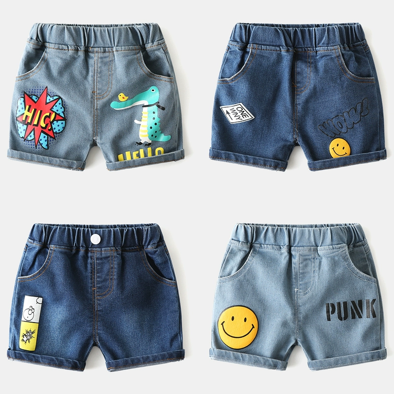 Quần short denim mùa hè 2020 bé trai mới quần năm điểm quần jean trẻ em mùa hè hoạt hình quần âu - Quần jean