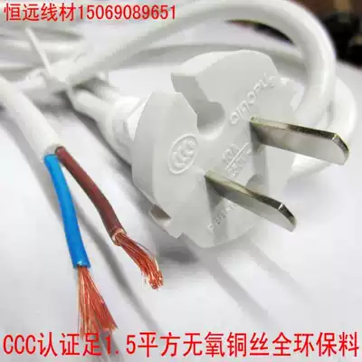 Pure copper two-core white power cord 2*1 5 square 1 5 meters 3 meters two plug power cable with plug two holes