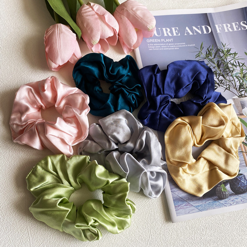 Summer 100% mulberry silk hair tie for women, mulberry silk solid color all-match large intestine hair tie plain crepe satin high elasticity - Taobao