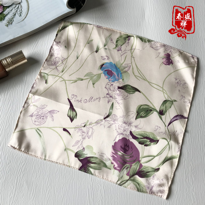 Summer Comfortable Smooth Satin Silk Handkerchief Handkerchief Printed Plain Crepe Satin Square Scarf Mulberry Silk Face Wipe Baby Towel
