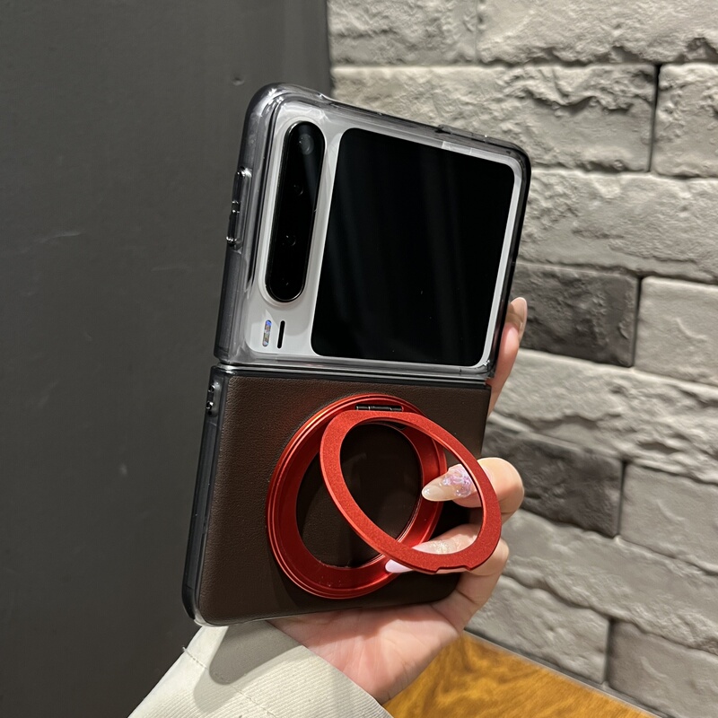 [High-End Sense] Casual Transparent Black Edge Brown Plain Leather Rotating Stand Suitable for Huawei Purax Mobile Phone Case Treasure Box Foldableing Screen Purax Flip Cover Anti-Fall Ultra-Thin Two-Piece Set New Women's Case