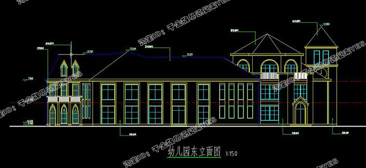 TU03006幼儿园建筑外观设计CAD施工图纸+效果图(8套SU模型)室外-24