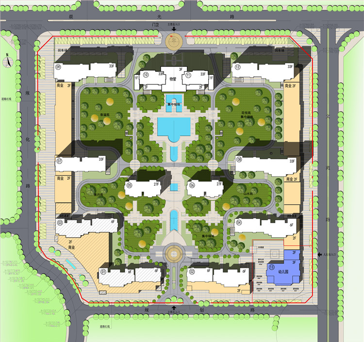 TU03107居住区小区规划设计cad总图psd彩色总平分析图-1