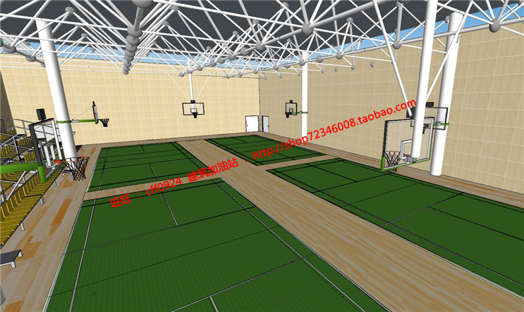 NO01747风雨操场室内运动场篮球场羽毛球场看台cad图纸su模型-4