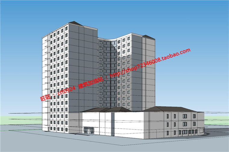 NO01138高层旅馆设计cad各层平面图总图su模型-3