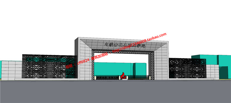 NO00144学校大门建筑方案设计门卫su模型+cad图纸效果图-4