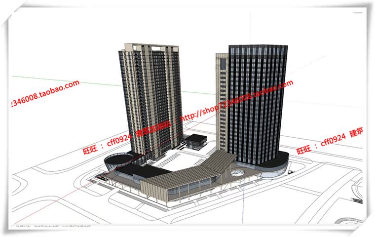 JZ101南通公建办公现代高层cad平立总图su模型+cad图纸+效果图-2