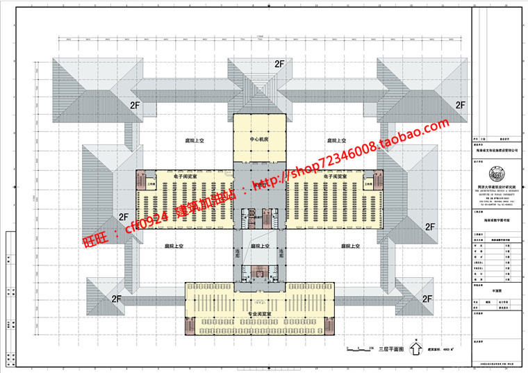 NO01015图书馆建筑方案设计cad图纸总图平面立面剖面效果图-8