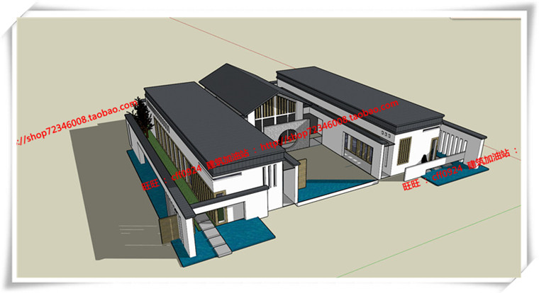 JZ240公建售楼处新中式cad平立面总图+SU模型+效果图-4