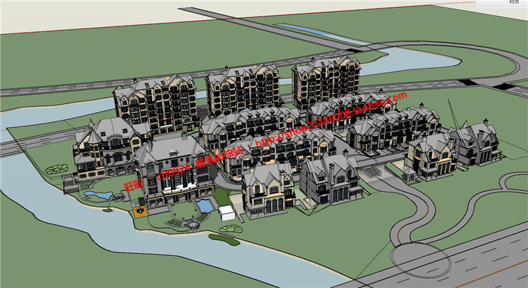 NO00643 su模型+cad图纸+max模型+效果图欧式别墅群居住区建筑-7