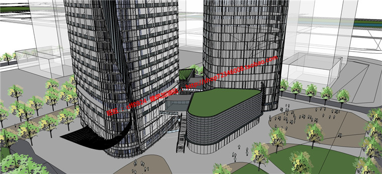 NO00624 su模型+cad方案图商业/酒店楼/办公写字楼双子楼设计-9