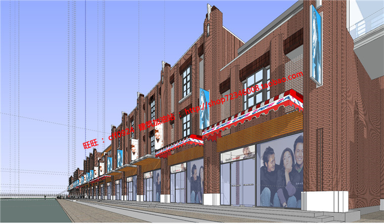 NO00184商业步行街精细SU模型+cad施工图大样示意图+效果图-2