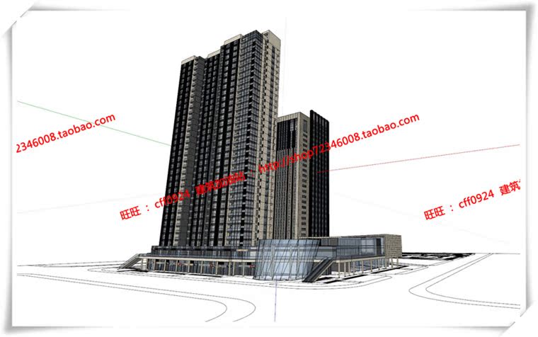 JZ101南通公建办公现代高层cad平立总图su模型+cad图纸+效果图-3