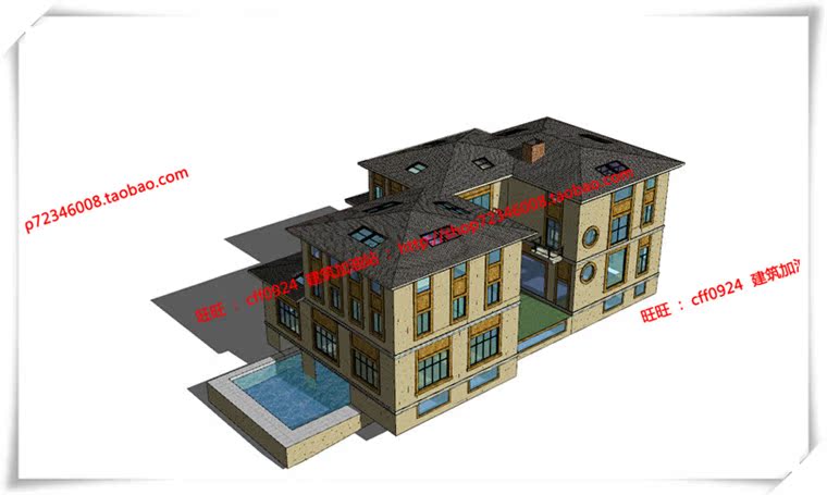 JZ297南汇住宅/别墅草原式cad平面立面总图+su模型/sketchup模...-3