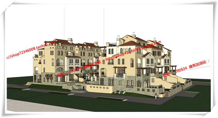 JZ060景瑞住宅别墅欧式西班牙联排叠加别墅su+cad+效果图-7