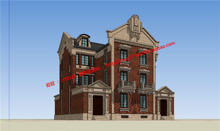 NO00512英式住宅别墅联排新古典cad平面立面+su模型+效果图-4