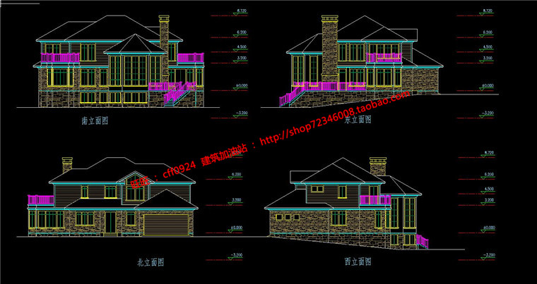 NO01937湖边别墅建筑方案设计海滨自建房图纸cad平立剖效果图-5