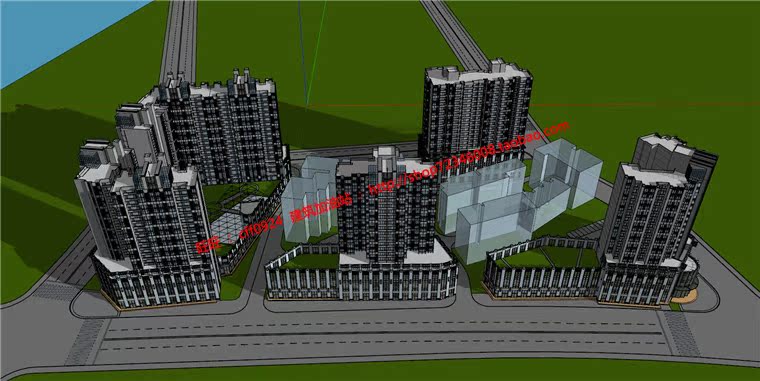 JZ234商住楼商业购物中心建筑方案设计su模型+效果图+cad图纸-3