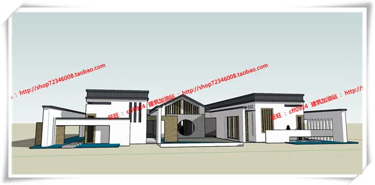 JZ240公建售楼处新中式cad平立面总图+SU模型+效果图-3