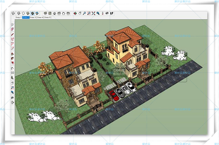 TU00818欧式商业区小镇别墅建筑规划设计cad+su模型+效果图-14