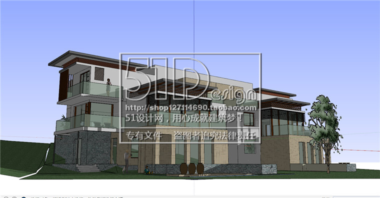 NO00013中式别墅独栋山地别墅建筑方案设计su模型+cad图纸-4