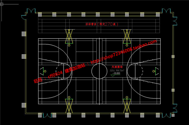 NO01747风雨操场室内运动场篮球场羽毛球场看台cad图纸su模型-8