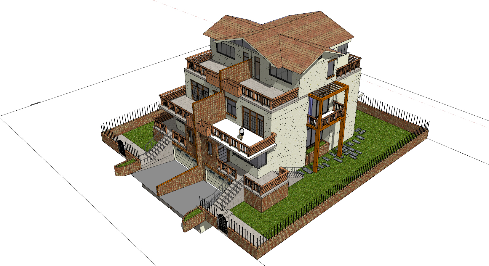 NO00260双拼联排别墅花园洋房住宅建筑方案设计su模型+cad图纸-1