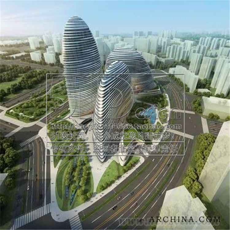 SC00030望京SOHO扎哈哈迪德设计施工图CAD首层总图剖面立面图-1