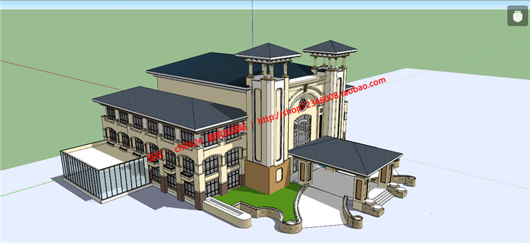 NO00234 su模型+cad平立面+效果图会所欧式建筑方案设计-4
