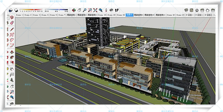 TU00830办公商务创意产业园su+cad+效果图/现代多高层建筑方...-10