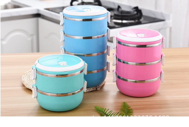 Spot Advertising Gift Lunch Box Double Hand Green Flower Lunch Box PP Round Stainless Steel PP Student Insulation Lunch Box Barrel
