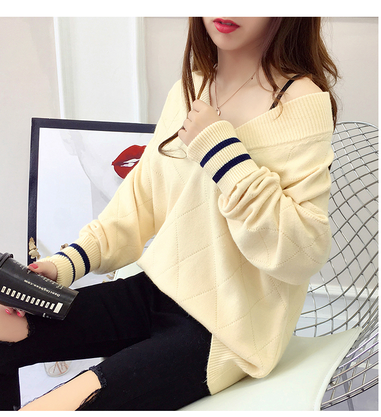 Áo len cổ lọ mới sang trọng mang hương vị Hồng Kông của phụ nữ áo len lệch vai mùa thu đông thời trang nữ