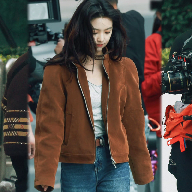 Leather Jacket for Women, Autumn 2026 New Style, Zhang Ruonan's Same Style, Suede Melard Spring Stand-Up Collar Short Top Leather Jacket for Women, Autumn 2026 New Style, Zhang Ruonan's Same Style, Suede Melard Spring Stand-Up Collar Short Top