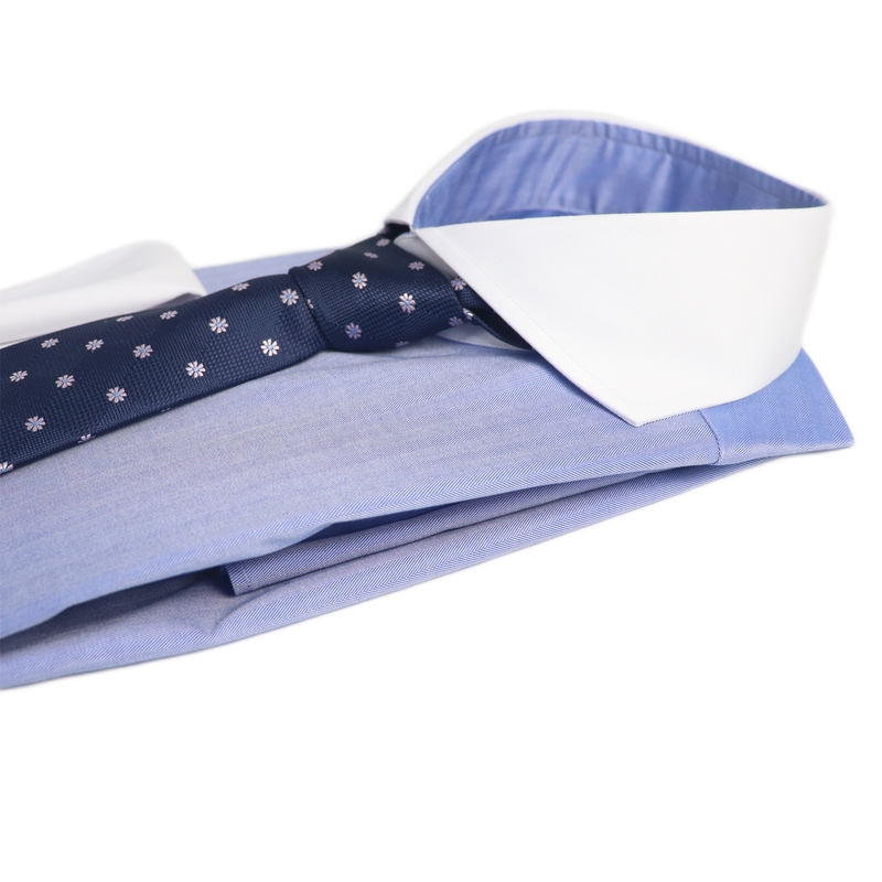 Curu Men's Windsor Collar White Cuff Pure Cotton Liquid Ammonia Finishing Herringbone Long-Sleeved Formal Business Shirt