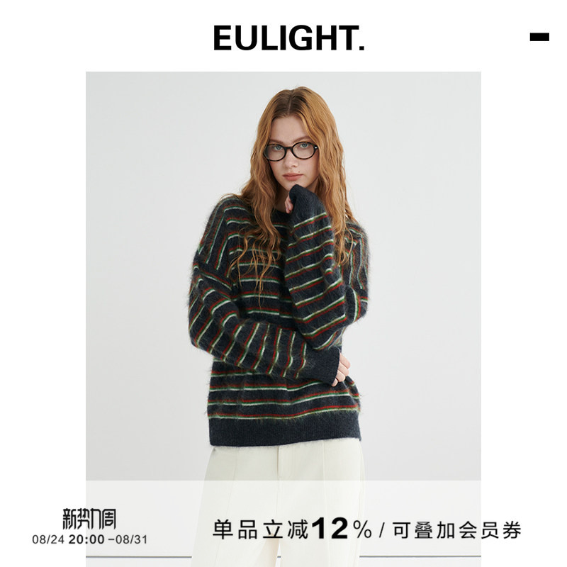 Eulight Christmas Cashmere Wool Sweater for Women 2025 New Style Lazy Style Brushed Round Neck Striped Top Eulight Christmas Cashmere Wool Sweater for Women 2025 New Style Lazy Style Brushed Round Neck Striped Top