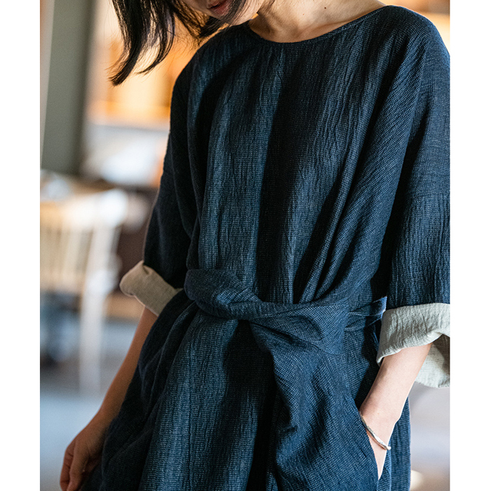 Wandering Poet Zen Loose Robe Yarn-Dyed Linen Cotton Dress Cool Lazy Strappy Long Skirt for Women