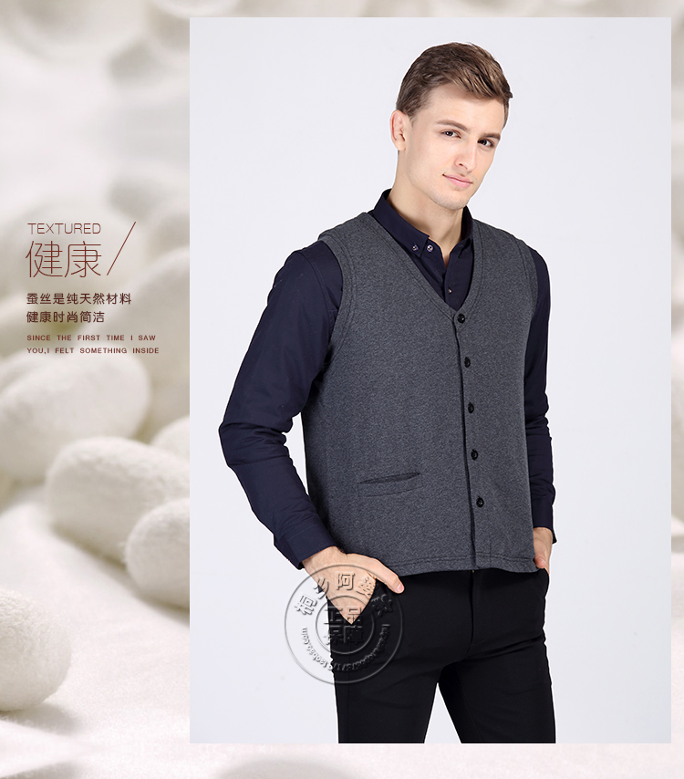 Apo người đàn ông mới của 100% lụa vest vest màu rắn bông áo khoác bông áo khoác lụa ấm silicone lót