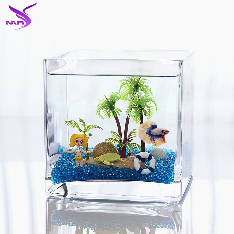 Square Glass Fish Tank Creative Small Fish Tank Fighting Fish Tank