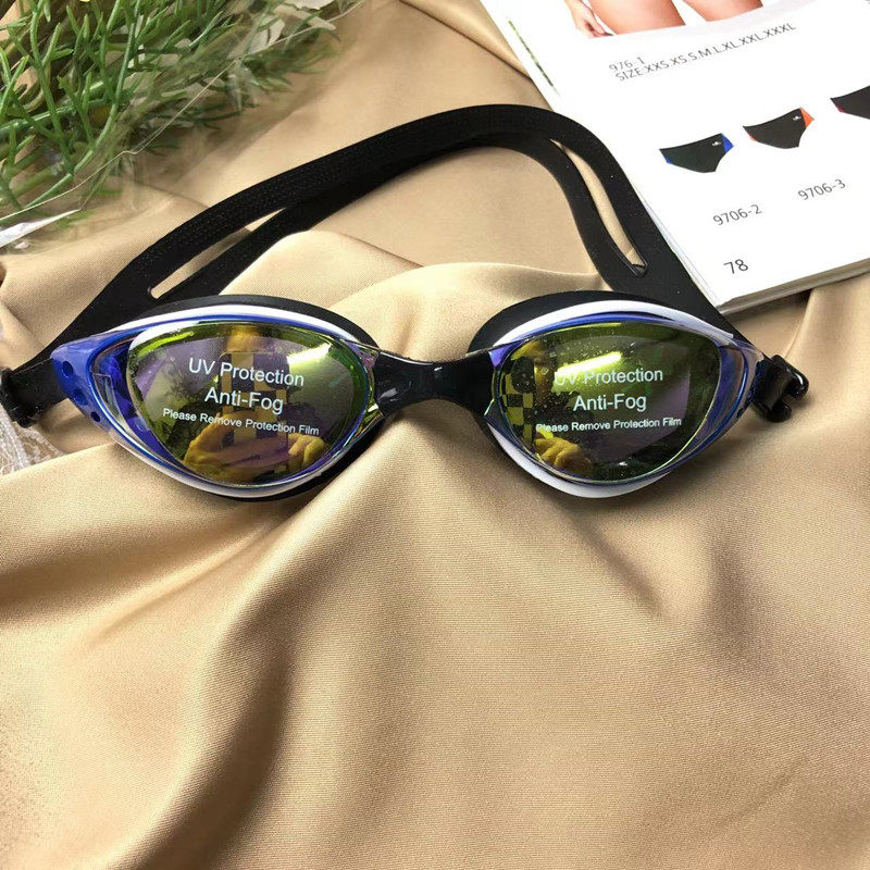 High definition anti-fog black swimming goggles men and women flat light large frame electroplating adults waterproof swimming goggles unliking and cool new