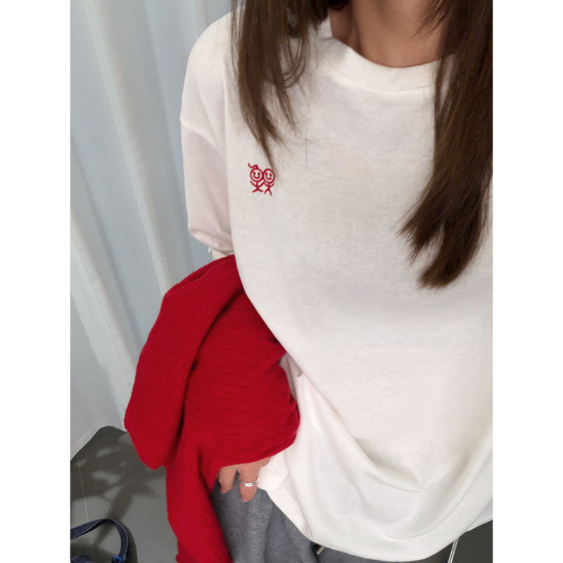 Nanyou 2026 Autumn New Stickman Embroidery Solid Color Loose Casual Versatile Round Neck Base T-Shirt White Long Sleeve Nanyou 2026 Autumn New Stickman Embroidery Solid Color Loose Casual Versatile Round Neck Base T-Shirt White Long Sleeve