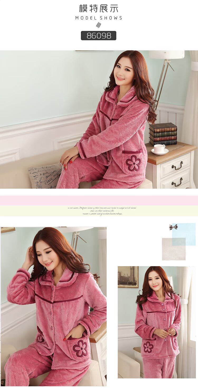 Đồ ngủ nữ mùa đông flannel ấm áp phụ nữ nhung san hô dày mùa đông cộng với dịch vụ nhà nhung trung niên phù hợp với mẹ kiểu đồ bộ thun