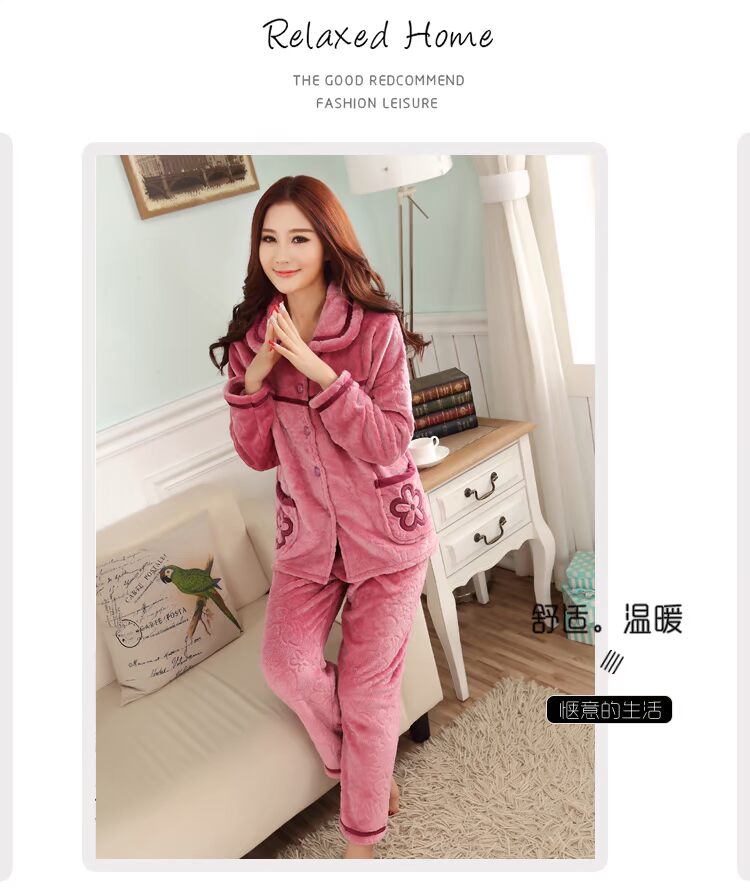 Đồ ngủ nữ mùa đông flannel ấm áp phụ nữ nhung san hô dày mùa đông cộng với dịch vụ nhà nhung trung niên phù hợp với mẹ kiểu đồ bộ thun
